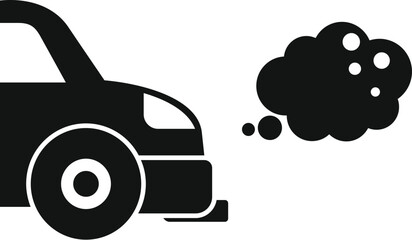 Poster - Black silhouette of a car emitting exhaust fumes, symbolizing pollution