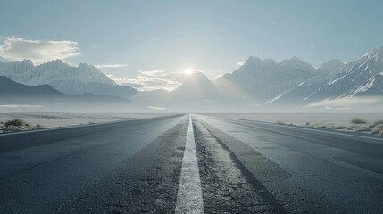 Poster - A scenic mountain road with a distant mountain range