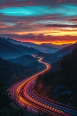 Aufkleber - Sunset on a highway, captured with a long exposure