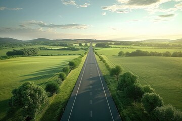 Poster - Aerial view of a country road in the countryside, suitable for use in travel or landscape photography projects