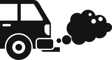 Wall Mural - Black and white icon of a car emitting exhaust fumes from its exhaust pipe, representing air pollution