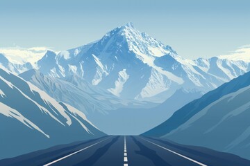 Poster - A winding road cuts through a mountain range