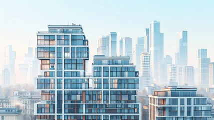 Wall Mural - Modern Cityscape Illustration with Tall Buildings