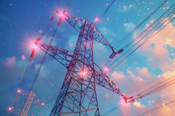 Aufkleber - Power transmission infrastructure with bright red warning lights, used for public safety and maintenance