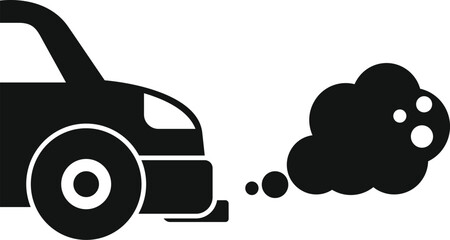 Wall Mural - Black silhouette icon of a car emitting exhaust fumes, symbolizing air pollution