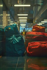 Poster - A pair of bags sit on a tiled floor, awaiting use or transport