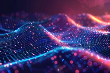 Poster - A digital illustration of interconnected lines and dots forming a wavy pattern