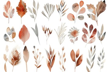 Poster - Collection of watercolor leaves on a white background, suitable for various designs and projects