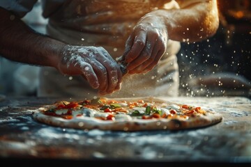 Wall Mural - Photorealistic chef makes pizza Generative AI