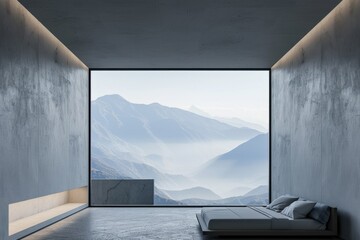 Poster - A cozy bedroom scene with a bed placed next to a window, perfect for interior design or lifestyle photography