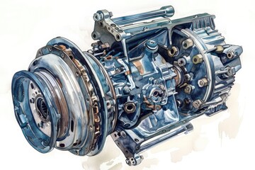 Poster - Illustration of a car engine on a white background, ideal for educational or technical purposes