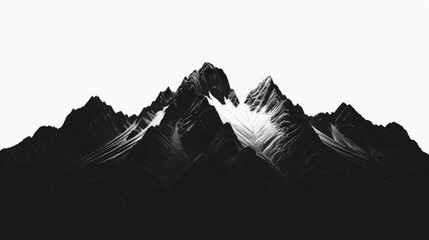 Canvas Print - A black and white photograph of a mountain range with peaks and valleys