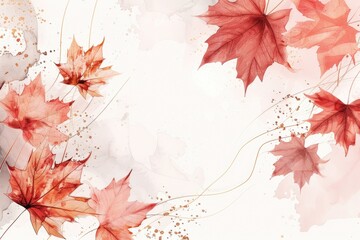 Poster - Watercolor illustration of red leaves on a white background, perfect for autumn or fall-themed designs