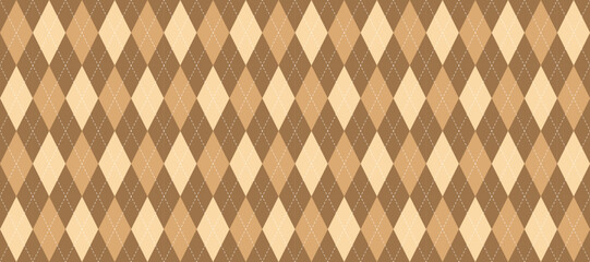 Poster - Seamless beige argyle pattern. Light brown rhombus repeating background. Autumn ecru diamond texture form textile design, fabric print, wrapping paper, clothes pattern design. Vector wallpaper