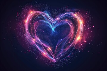 Poster - A heart shape made of neon lights on a dark background