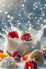 Wall Mural - Fruits and milk splash  Generative AI