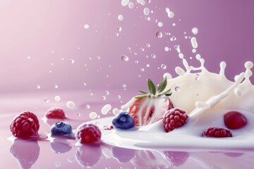 Wall Mural - Fruits and milk splash  Generative AI