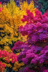 Aufkleber - A group of colorful trees standing tall in a dense forest, perfect for nature or landscape photography