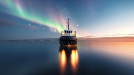 Wall Mural - Ship at sea. Selective focus background and copy space