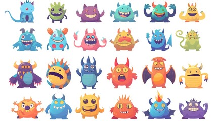 Poster - Set of cartoon monsters with different facial expressions