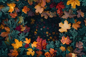 Poster - A collection of fallen leaves scattered on the ground, great for nature and outdoors-themed images