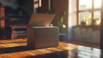 Aufkleber - A box sitting on top of a wooden table, perfect for storage or display