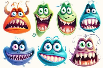 Poster - Group of cartoon creatures with various facial expressions