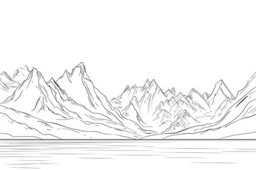 Poster - A serene landscape featuring a majestic mountain range and a peaceful lake in the foreground, suitable for use in travel or nature-inspired designs