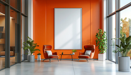 Wall Mural - Contemporary hotel lobby bright colors with empty frame