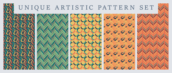 Poster - Seamless pattern set. Unique set of artistic patterns. Wallpaper patterns designed with vibrant colors. New approaches reflecting the traces of the past.