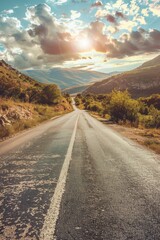 Aufkleber - A straight road in a desert landscape, suitable for use in travel or adventure-related projects