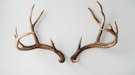 Large deer antlers on white background striking and impressive natural antlers detailed and majestic design prominent and bold visual clean and elegant presentation of wildlife features