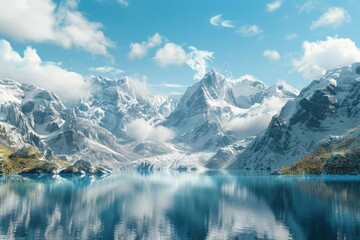 Canvas Print - Frozen lake surrounded by snow-capped mountains