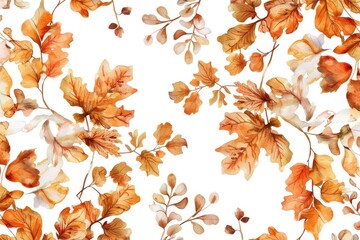 Wall Mural - Delicate watercolor design featuring leaves and flowers on a white background, ideal for use in botanical illustrations or decorative designs