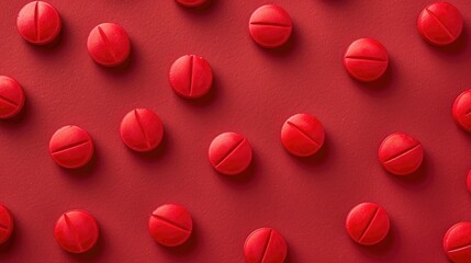 Poster - Pills with circular shape on red surface pills texture