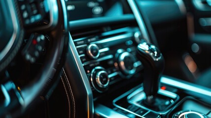 Poster - Close-up shot of a car's interior showing the gear stick and surrounding details