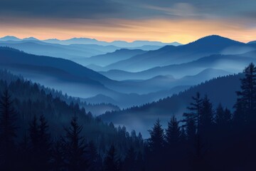 Poster - A breathtaking view of a mountain range at sunset with vibrant colors and shadows