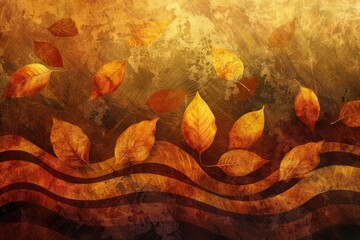 Poster - A colorful image of leaves drifting through the air, capturing the beauty of autumn