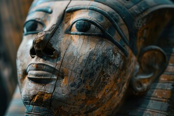 Poster - A close-up view of a wooden statue depicting a person, ideal for use in illustrations or designs where a figurine is needed