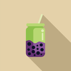 Poster - Glass jar containing boba tea with green tea and tapioca pearls is refreshing on a hot day