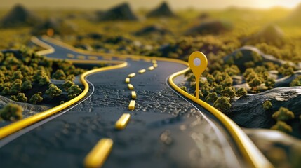 Poster - A country road running through a green field with no buildings or signs