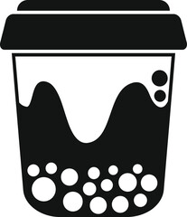 Canvas Print - Black simple icon of a plastic cup showing bubble tea with tapioca pearls