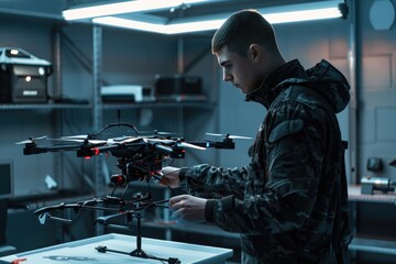 Poster - A person holding a remote control helicopter, ready for takeoff