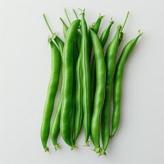 Wall Mural - five green beans on a white surface