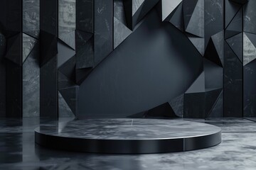 Poster - A black and white photo of an empty stage with a spotlight shining down, ideal for use in presentations or as a prop in photography shoots