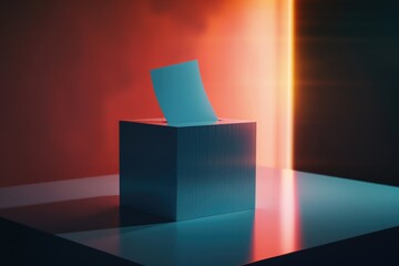 Poster - A blue box with a piece of paper protruding from the top