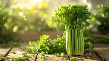 Wall Mural - a bunch of celery on a table with a bunch of green leaves