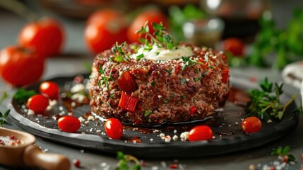 Wall Mural - a meatloaf with tomatoes and herbs on a plate