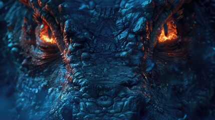 Poster - A detailed view of a mythical dragon's head, with eyes that glow in the dark