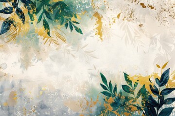 Poster - Close-up image of leaves on a white and gold background, perfect for decoration or design projects